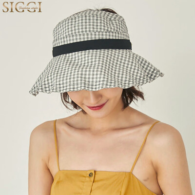 

Siggi SI00310 hat female summer Korean version of the tide UV protection sun visor ladies big beach sun hat sunscreen folding hat empty top hat black&white grid 56-58CM