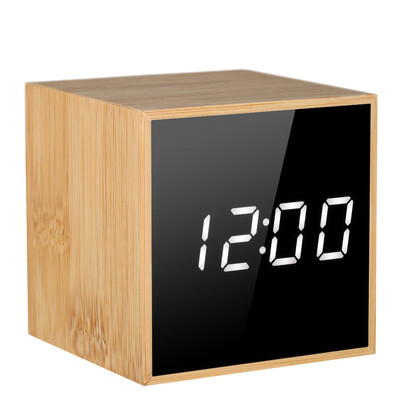 

Mini Wooden LED Digital Alarm Clock USB & Battery Operated Voice Control Clock with Date Time Temperature Display Adjustable L