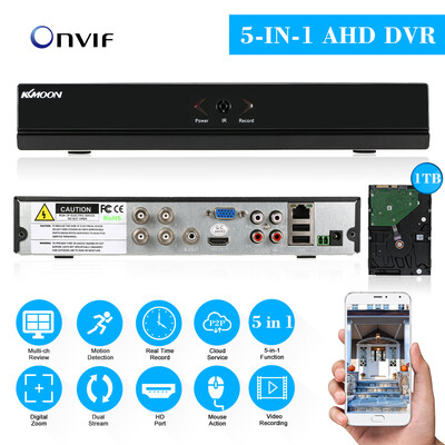 

KKmoon 4CH Channel CCTV Video Recorder 1080P Hybrid NVR AHD TVI CVI DVR 5-in-1 P2P Cloud Network Onvif Digital Video Recorder 1T