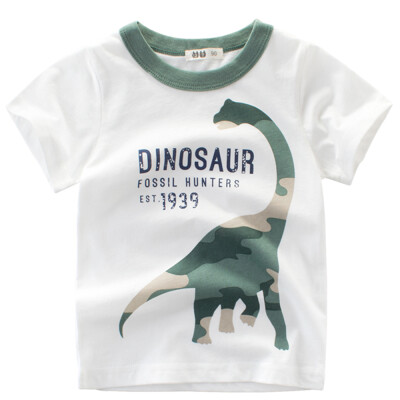 

Boy Short Sleeve Cotton T-Shirt Round Neck Tops Summer Kids Clothes Cartoon Dinosaur Camouflage Printing Shirt Tee Yellow 140