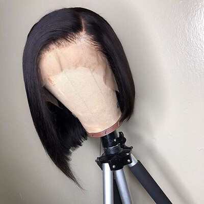 

Short Bob Blunt Cut Human Hair Wig Straight Virgin Peruvian Hair Lace Front Wig Glueless With Baby Hair Pre-Plucked Bleached Knots