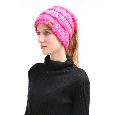 

Winter Women Girl Knitted Beanies Cap Thick Warm Ponytail Beanie Hats Soft Slouchy Outdoor Ski Sports Hat
