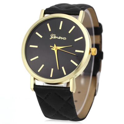 

Geneva Women Quartz Watch Checks Leather Band Round Dial