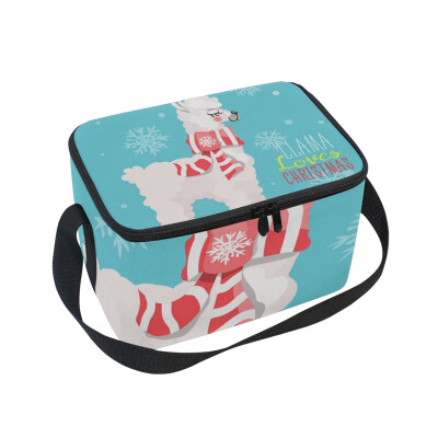 

ALAZA Lunch Box Insulated Lunch Bag Large Cooler Merry Christmas Funny Llama Tote Bag