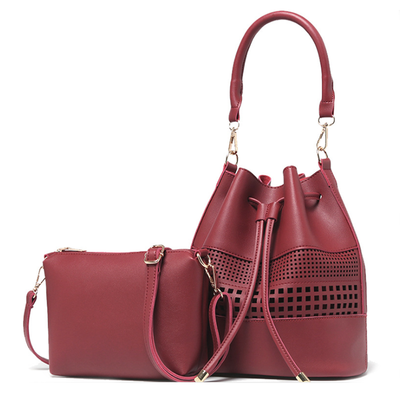

Women Hollow PU Leather Shoulder Bag Top handle Bag Bucket Bag with a Crossbody Bag for Ladies