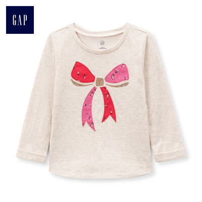 

GAP flagship store female&child fun pattern long sleeve round neck T-shirt 356319 fresh bean sand green 4YRS