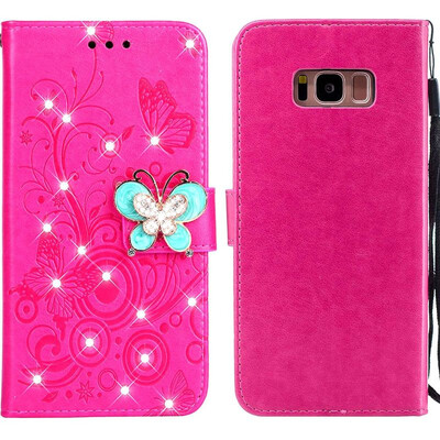 

MOONCASE Samsung Galaxy S8 Butterfly Rhinestone Embossed Leather Case - Red