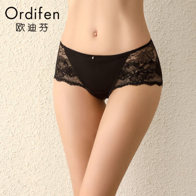 

Ou Difen underwear bra 2019 new ladies sexy lace low waist comfortable seamless boxer briefs XP9602 black