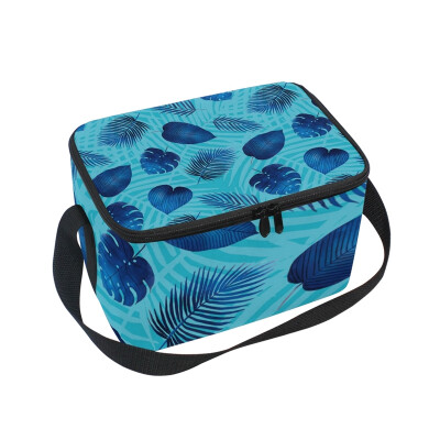 

ALAZA Lunch Box Insulated Lunch Bag Large Cooler Blue Leaves Tote Bag