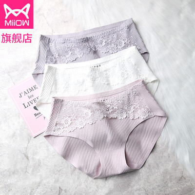 

Cat man modal lace sexy seamless ladies underwear mid-waist sweet cute girl student shorts briefs light gray white gray purple L