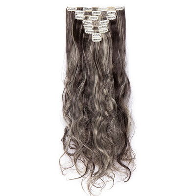 

24 Inches Curly 8 Pcs Full Head Clip in Hair Extensions Synthetic 8 Piece 18 Clips Hairpiece Long Wave Trendy Design for Women