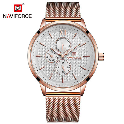 

NAVIFORCE NF3003 Men Watch Brand Stylish Waterproof Stainless Steel 24 Hour Date Week Display Adjustable Buckle Quartz Watch
