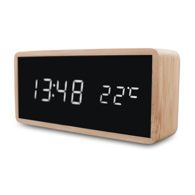 

Bamboo Wooden Alarm Clock LED Display with Mirror Temperature Digital Watch