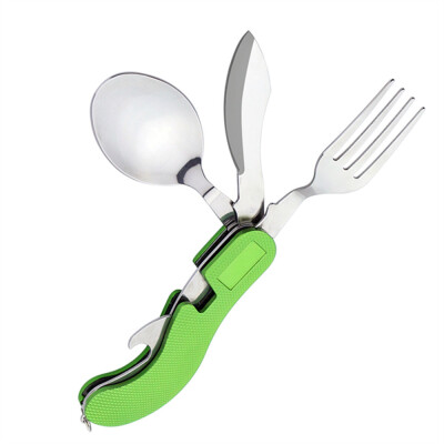 

4 in 1 Outdoor Tableware ForkSpoonKnifeBottle Opener Camping Stainless