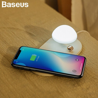 

Baseus 10W Qi Wireless charger Mushroom bedside Night light wireless charging for iphone XS XR X 8 Samsung S9 S9 S8 Edge
