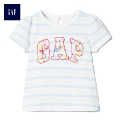

GAP flagship store baby girl logo logo comfortable cotton striped pattern t-shirt 231501 blue stripes 3-6M
