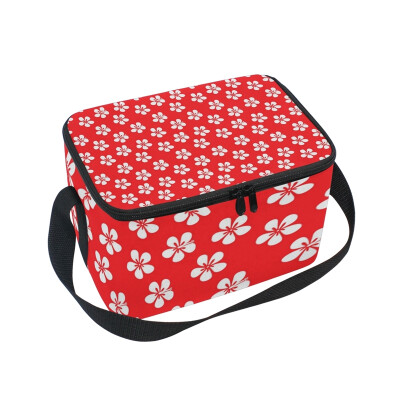 

ALAZA Insulated Lunch Box Red Hawaiian Flowers Lunch Bag for Men Women Portable Tote Bag Cooler Bag