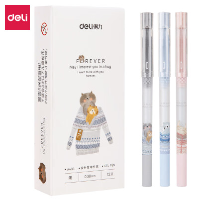 

Deli cat series 038mm full needle gel pen pen student pen 12 box DL-A433 black
