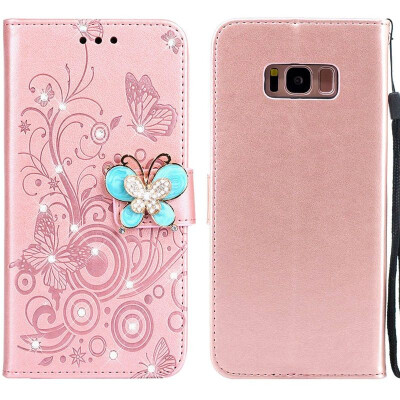 

MOONCASE Samsung Galaxy S8 Butterfly Rhinestone Embossed Leather Case - Rose Gold