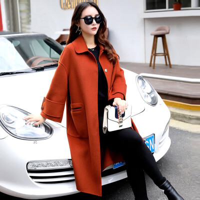 

Cypress 2018 winter new female solid color long-sleeved silhouette wide-sleeved large size long wool coat coat S84R0044DA1735S caramel color