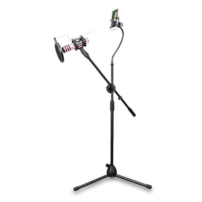 

Microphone Tripod Stand Bracket Supporter with Shock-proof Mount Mic Pop Filter Mobile Phone Holder for Podcast Broadcast Chatting