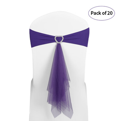 

20pcs Wedding Heart Chair Sashes Elastic Spandex Organza Chair Sash Covers Wedding Banquet Supplies Decorations--Dark Purple