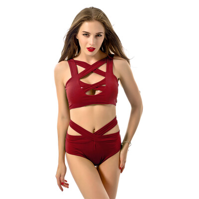 

Sexy Women Bikini Set Swimsuit Cut Out Deep V-Neck High Waist Bandage Two Piece Swimwear Bathing Suit