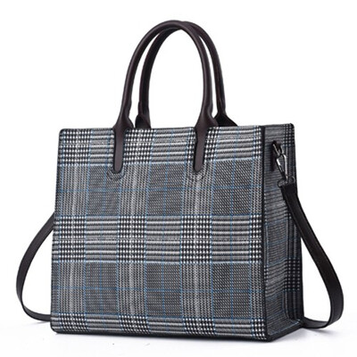 

Fashion Women Pu Leather Handbag Plaid Pattern Casual Tote bag Quality Female Shoulder Bag Wide Strap Top-handle bag
