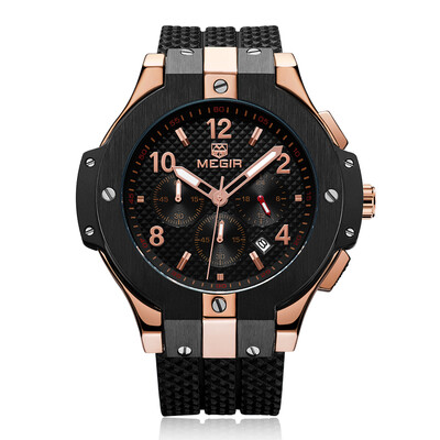 

MEGIR Chronograph Sport Watch Men Quartz Clock Silicone Strap Wristwatch