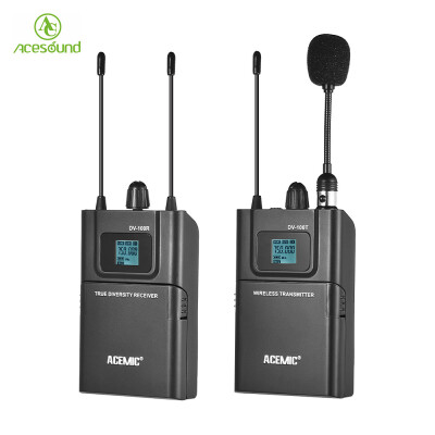 

ACEMIC DV-100 UHF Wireless Microphone Transmitter Receiver Lavalier Lapel Mic Ear-Monitor System True Diversity 100 Channel 100m