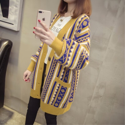 

Autumn new sweater loose Korea version 2018 easy long&long style folk style vintage knitted sweater cardigan to match