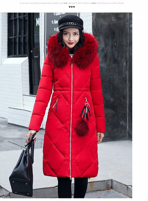 

Mid-length down cotton padded slim knee-length coat collar