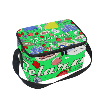 

ALAZA Insulated Lunch Box Animals And Food Elements Lunch Bag for Men Women Portable Tote Bag Cooler Bag