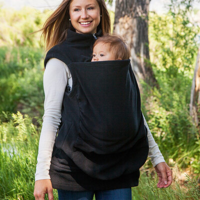 

Womens Kangaroo Hoodie Sleeveless Vest Outwear Coat Jacket for Baby Carriers Black XL