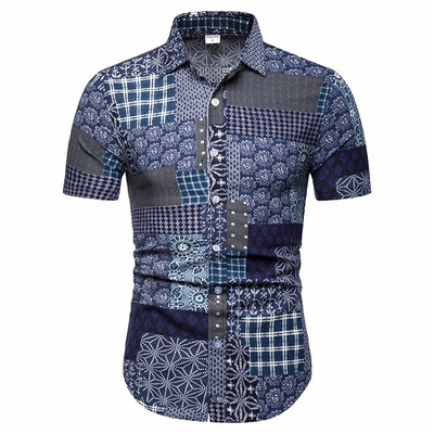 

Foreign Trade New Spring&Summer National Style Mens Printed Body Repair Popular Short Sleeved Shirts TC11