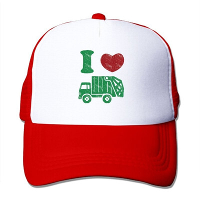 

SHINENGST I Heart Love Trash Garbage Trucks Mesh Trucker CapsHats Adjustable For Unisex Black