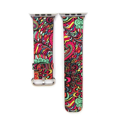 

Chinese Style Leather Strap Watch Band 38mm40mm 42mm44mm Flower Prints Vintage Floral National Folk Pattern