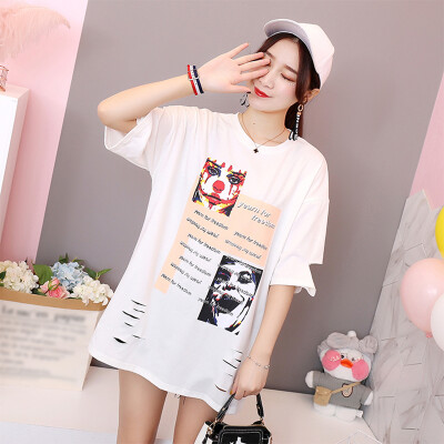 

JOY OF JOY Jingdong Womens 2019 Summer New Medium Long Loose Print T-Shirt Women JWTD191480 White