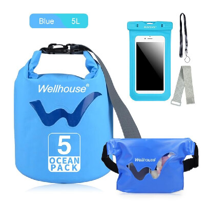 

Set of 3 Waterproof Dry Bag Waist Pack&Phone Case Outdoor Travel Beach Storage Bags for Kayking Rafting Boating