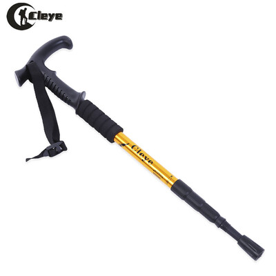 

CLEYE 4 Joint Anti-shock Folding Trekking Climbing T-handle Alpenstock Pole Crutch