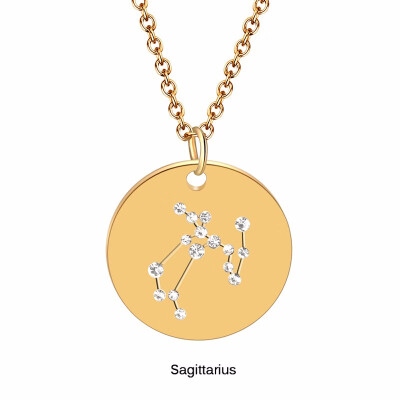 

Fashion Constellation Necklace Stainless steel zodiac round disc necklace