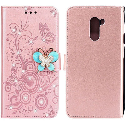 

MOONCASE Millet Pocophone F1 Butterfly Rhinestone Embossed Leather Case - Rose Gold