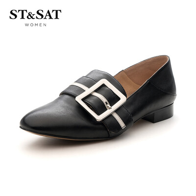 

Saturday ST & SAT sheep leather buckle flat-bottom fashion deep mouth single shoes SS91111049 black 35
