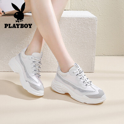 

Playboy PLAYBOY fashion wild casual womens shoes thick-soled splicing heightening shoes simple casual sports shoes female 0950 white 37
