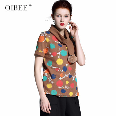 

OIBEE2018 autumn&winter womens new fashion printing pink T-shirt short-sleeved shirt scarf two-piece shirt