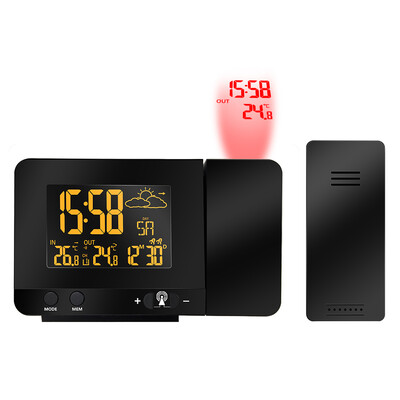 

Multifunctional Digital LCD Radio-Controlled Projection Alarm Clock with Weather Station Temperature Calendar Display Dual Alarm U