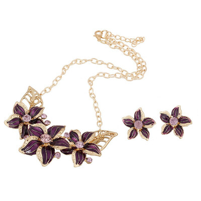 

Wedding Austrian Enamel Flower Zinc Alloy Ear Stud Crystal Jewelry Sets Bridal Jewelry Earring Necklace