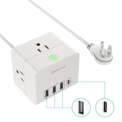

dodocool Smart 3-outlet 4-port USB Power Strip 400 Joules Surge Protector with 15W 3 USB Type-A Ports&30W USB Type-C Power Del