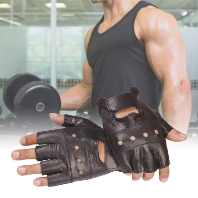 

Genuine Leather Half Finger Gloves Men Summer Breathable Driving Semi Finger Male Sheepskin Glove Unlined for Fitness riding