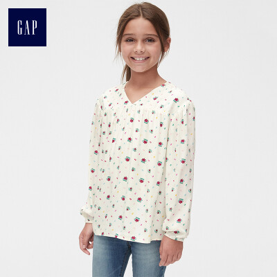 

GAP flagship store girls vibrant print V-neck long-sleeved shirt 397988 ivory white M